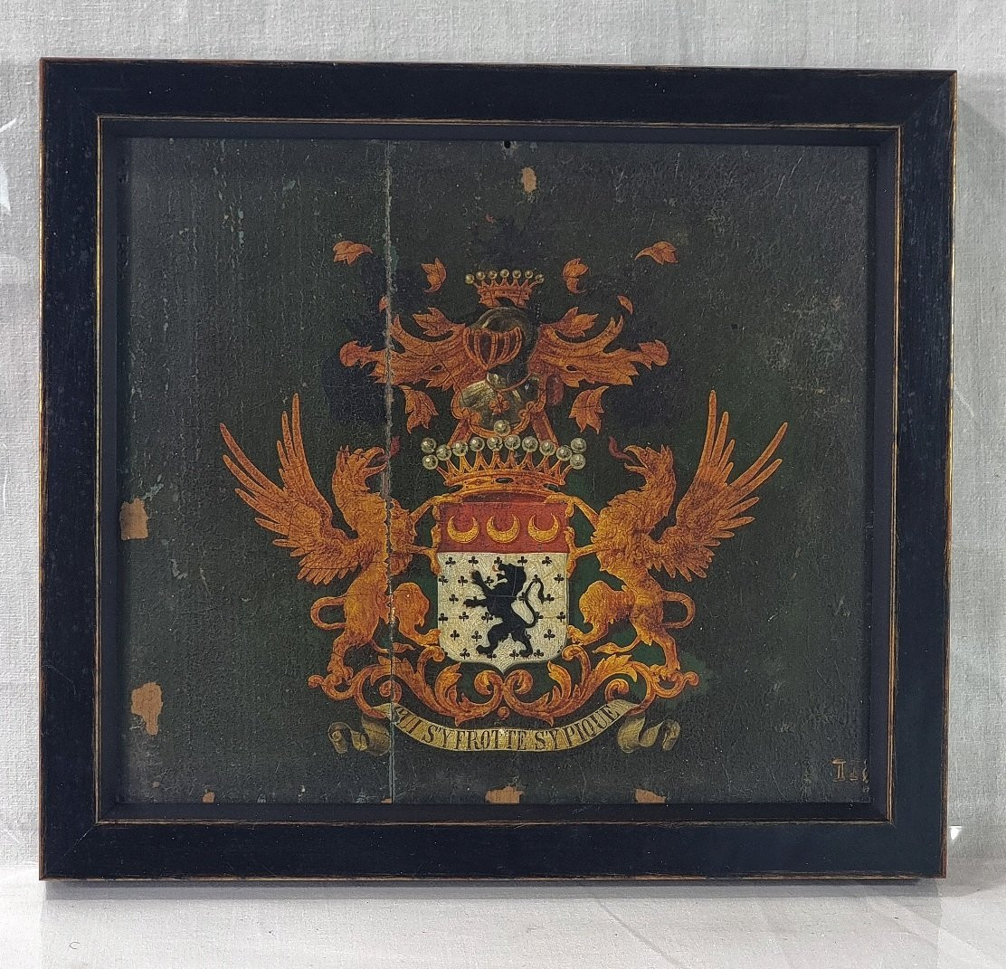 Panneau du XIXe siècle orné des armoiries belges de la famille de Giey-photo-4