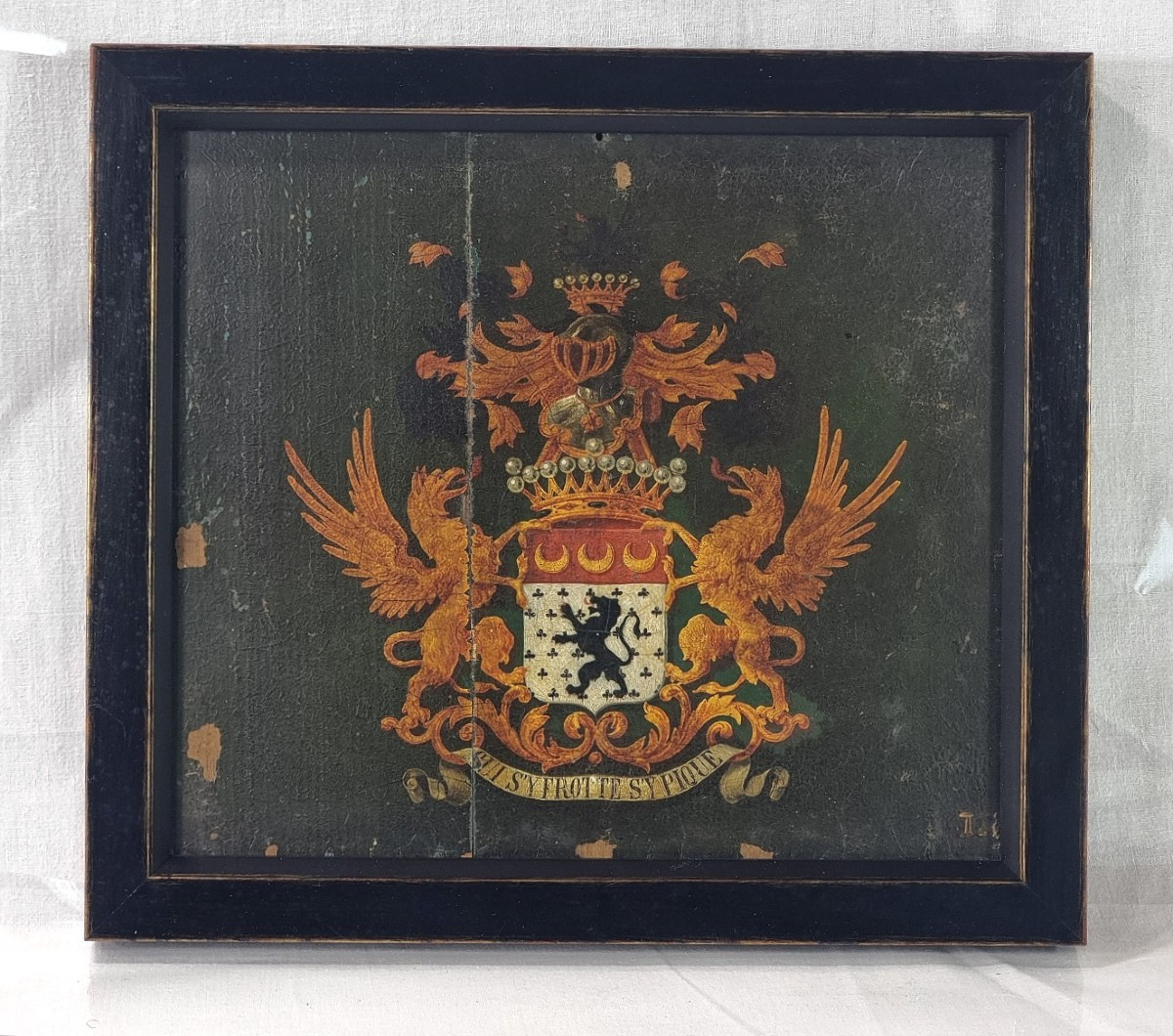 Panneau du XIXe siècle orné des armoiries belges de la famille de Giey