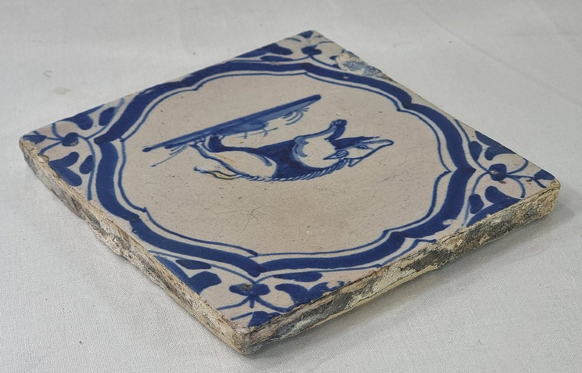 An Antique 17th-century Delft Tile Depicting A Leaping Boar In A Tenoned Frame-photo-4
