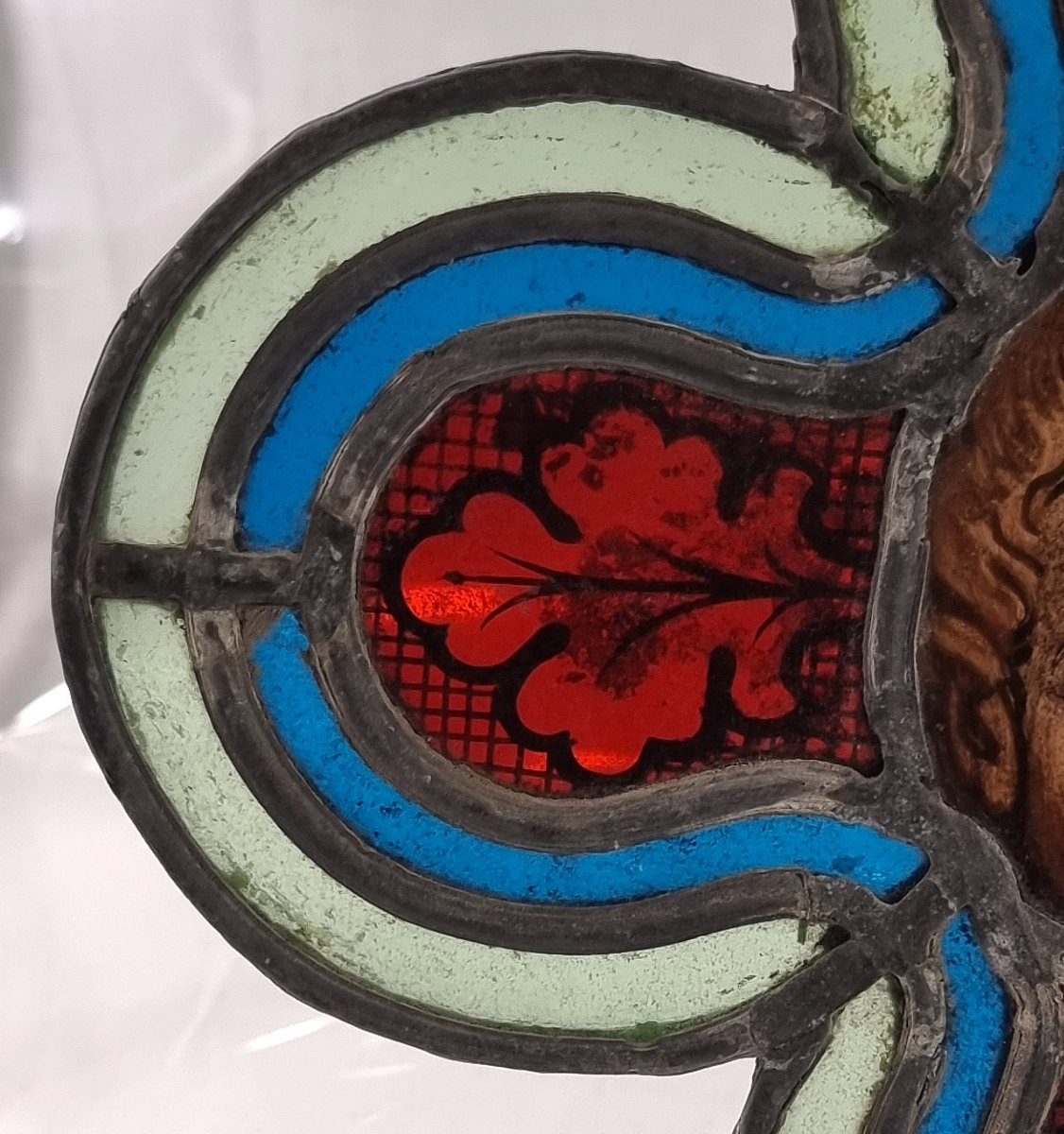 Fragment de vitrail français ancien Médaillon représentant un enfant angélique 18/19ct.-photo-4