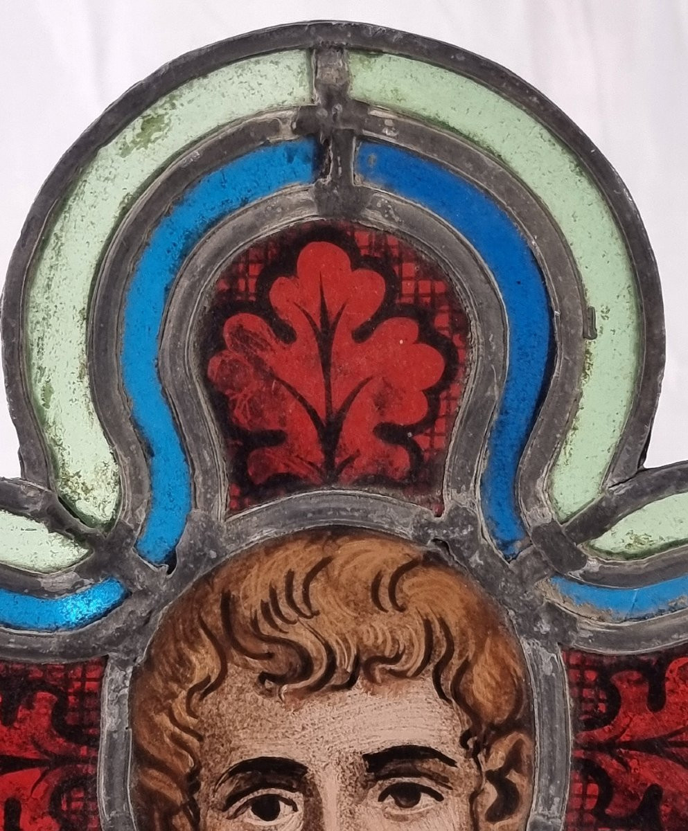 Fragment de vitrail français ancien Médaillon représentant un enfant angélique 18/19ct.-photo-5