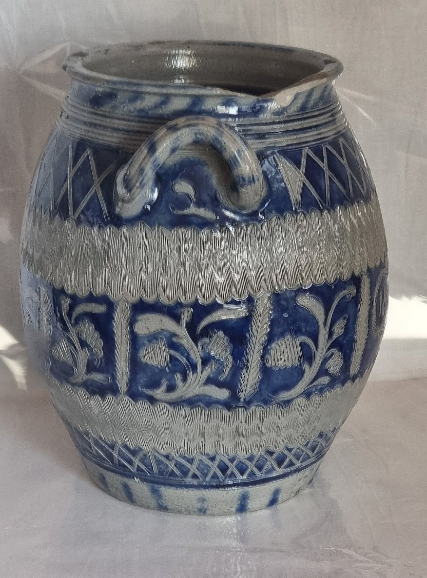 Westerwald Stoneware Wedding Pitcher, Early 19th Century – Dated 1833-photo-1