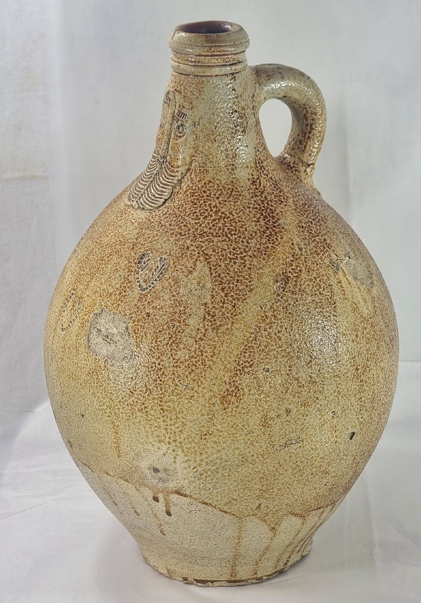 Bartmann Beer Jug In Bellarmine Stoneware From The 17th Century Yellow/light Brown Tiger-photo-4