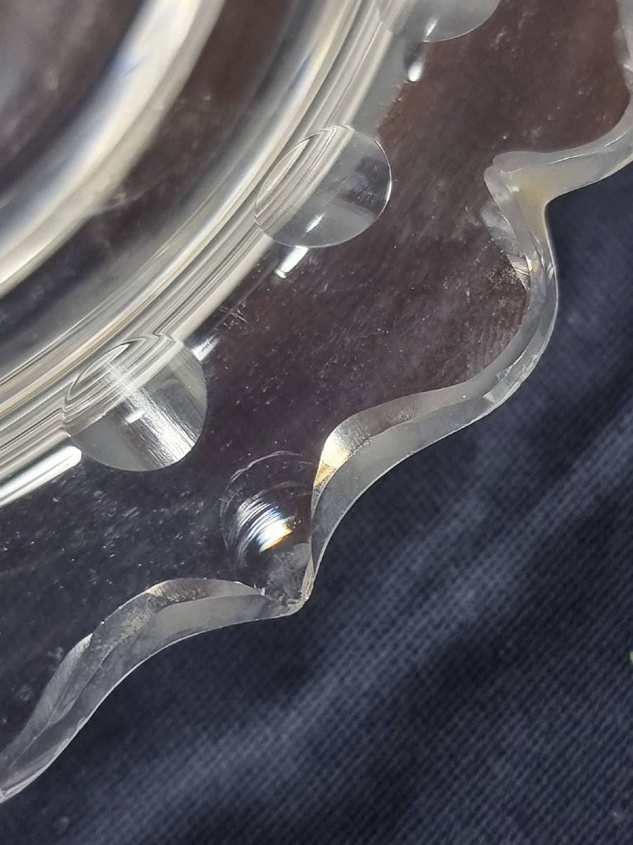 Beurrier ou caviar en cristal hollandais du XIXe siècle, avec anse en argent.-photo-1