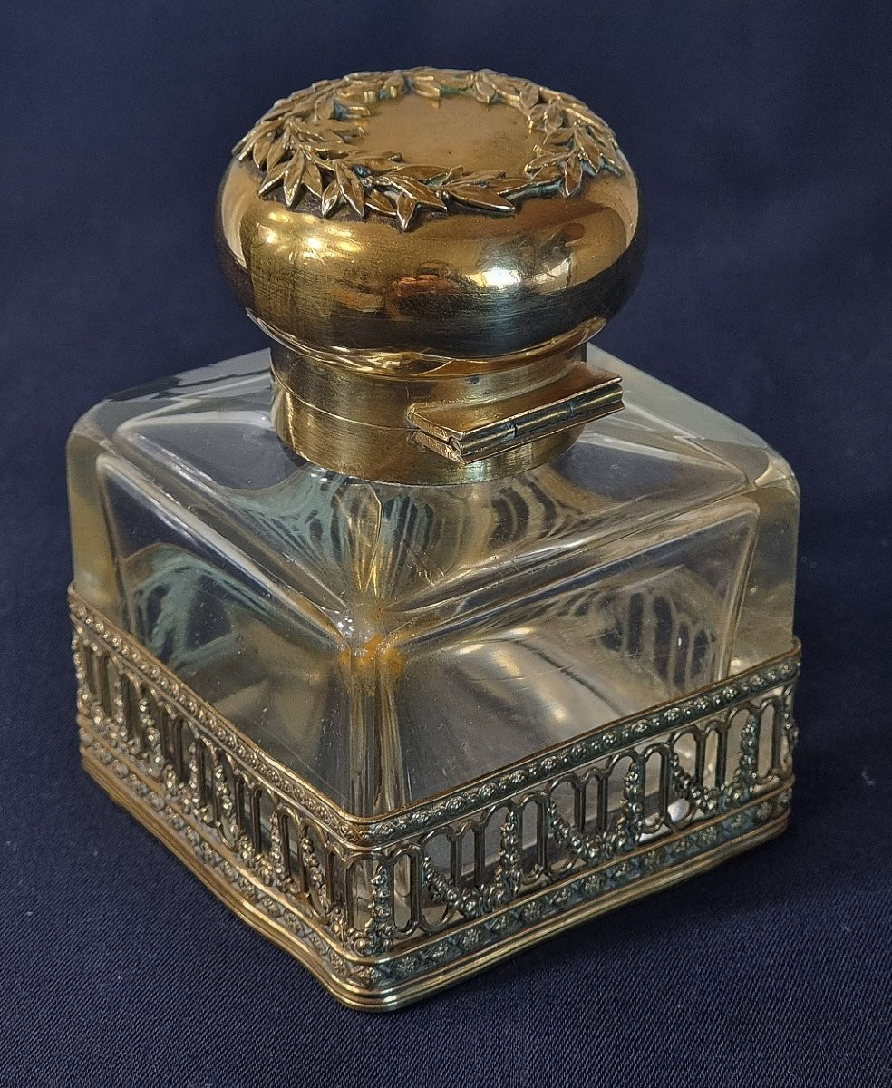 Encrier ancien en verre décoratif français, style Napoléon III-photo-4