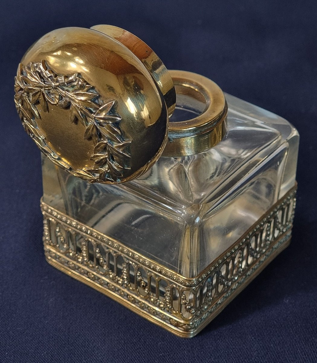 Encrier ancien en verre décoratif français, style Napoléon III-photo-2