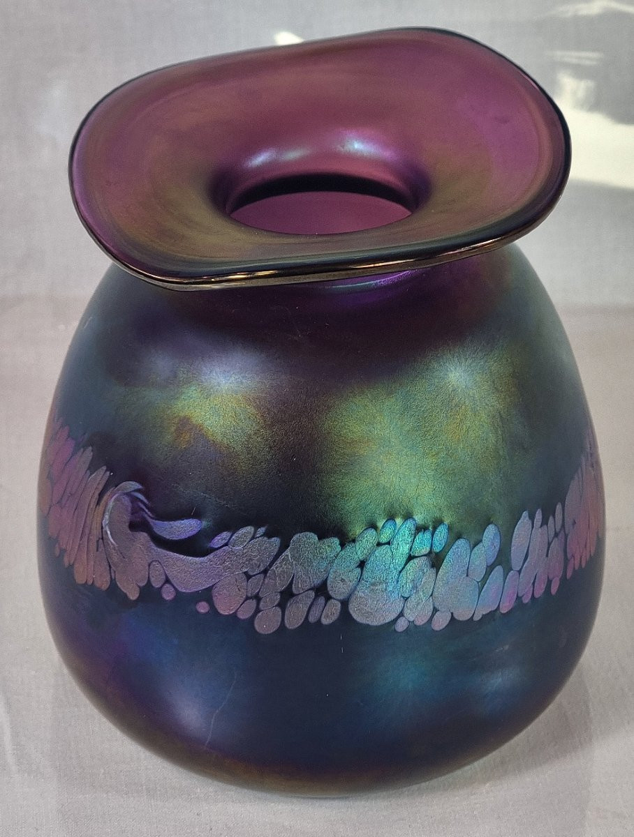 Iridescent Art Glass Vase "dragonfly", Attributed To Freiherr Von Poschinger, Germany-photo-2