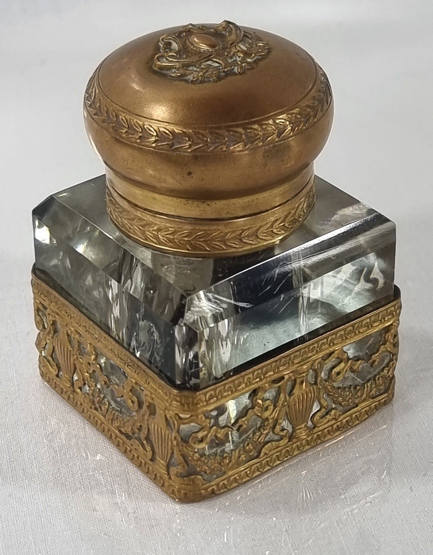 Antique French Crystal Inkwell, Napoleon III Style