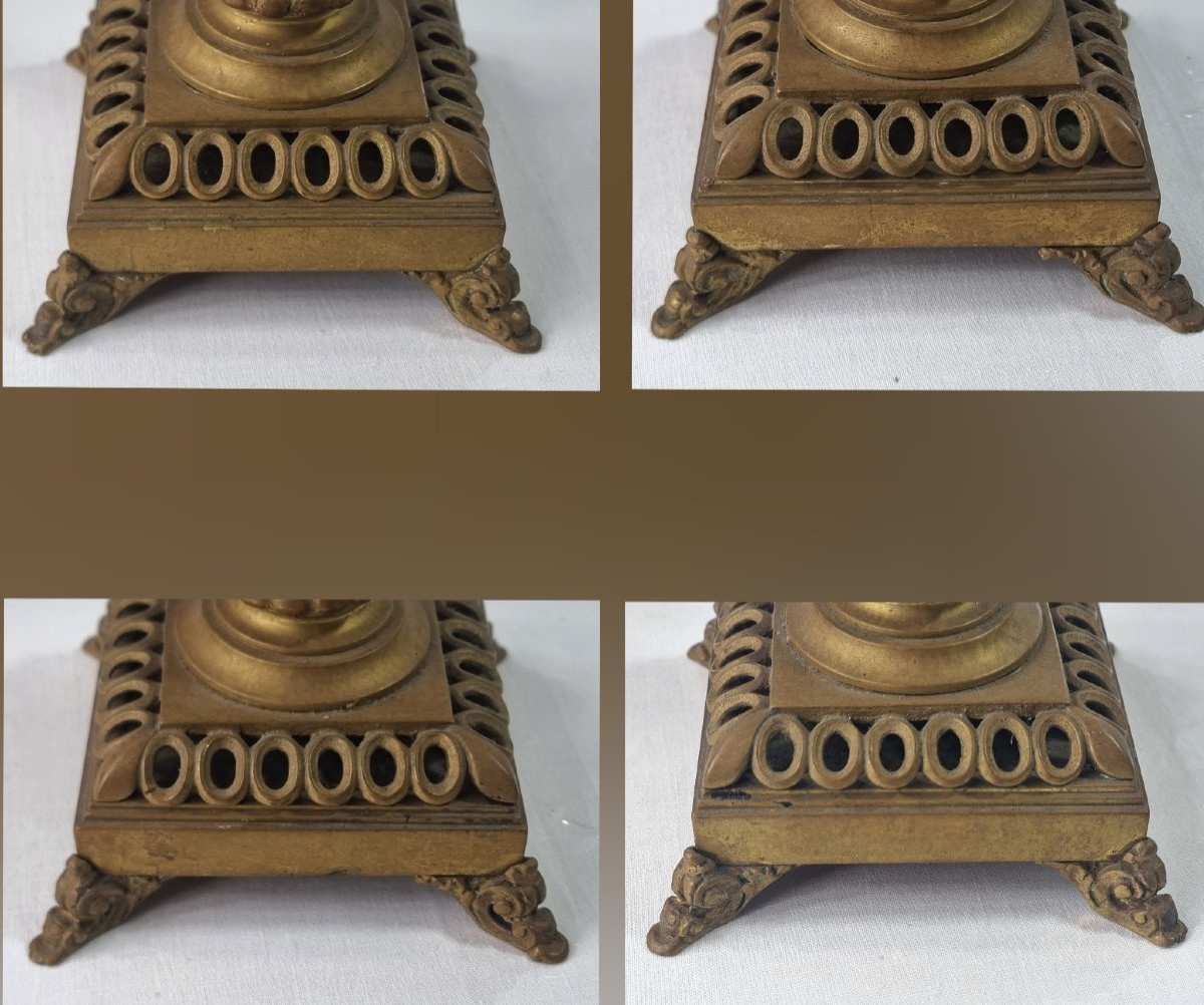 Antique Set Of Two Copper Candlesticks, 19th Century-photo-4