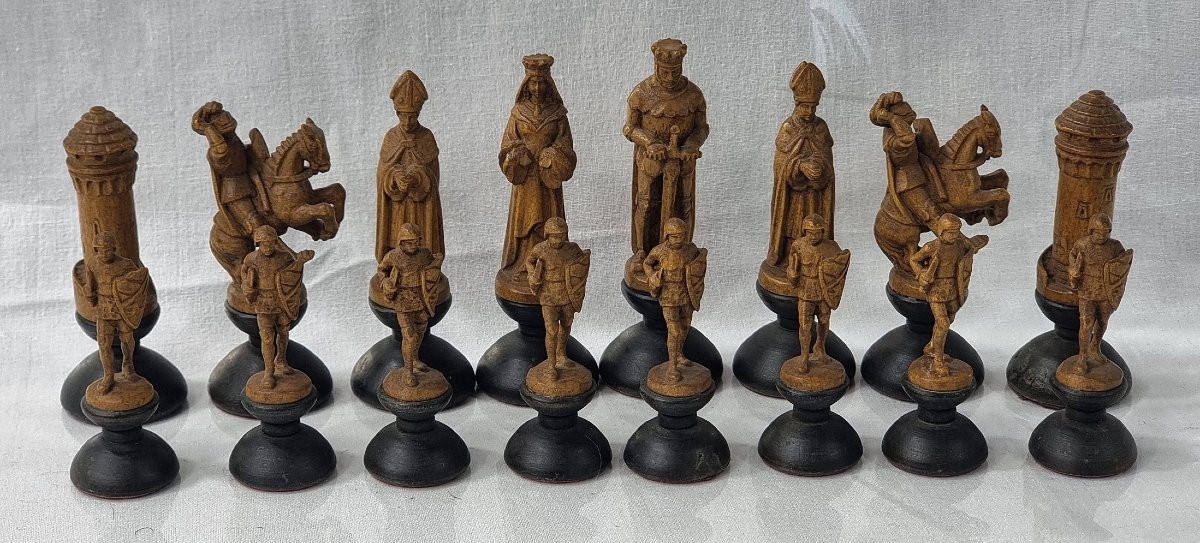 Jeu d'échecs miniature Montsalvat en bois sculpté à la main par Anri, Italie, 8,4 cm (3,3 pouce-photo-4