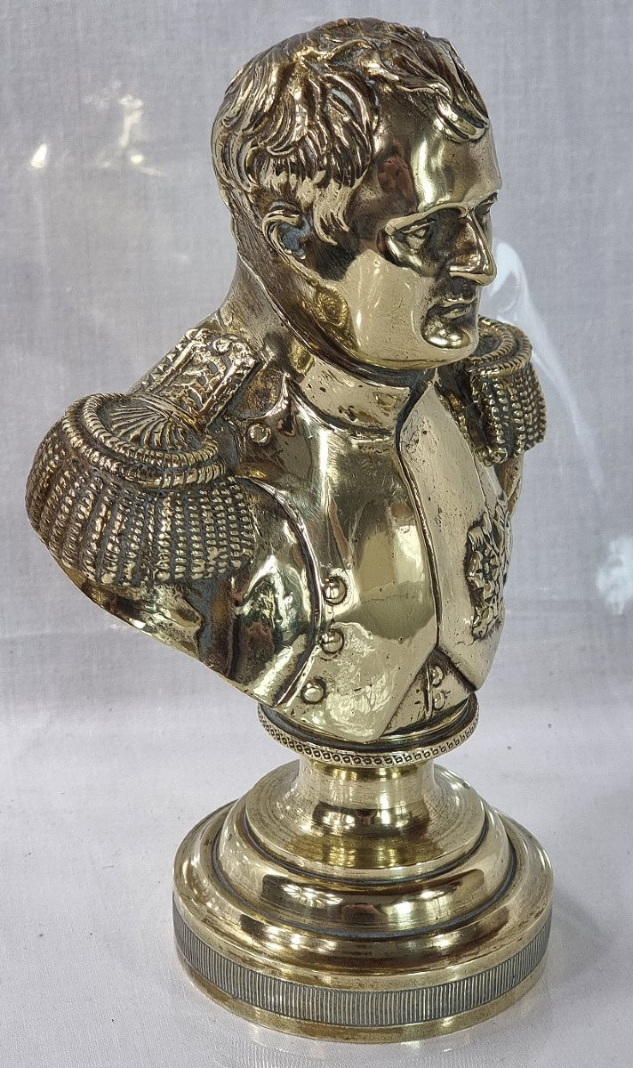 Bust Of Napoleon Bonaparte In Yellow Copper, Late 19th Century-photo-3