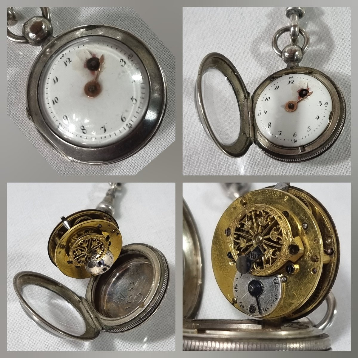 Châtelaine victorienne ancienne en argent massif, 1872-photo-2