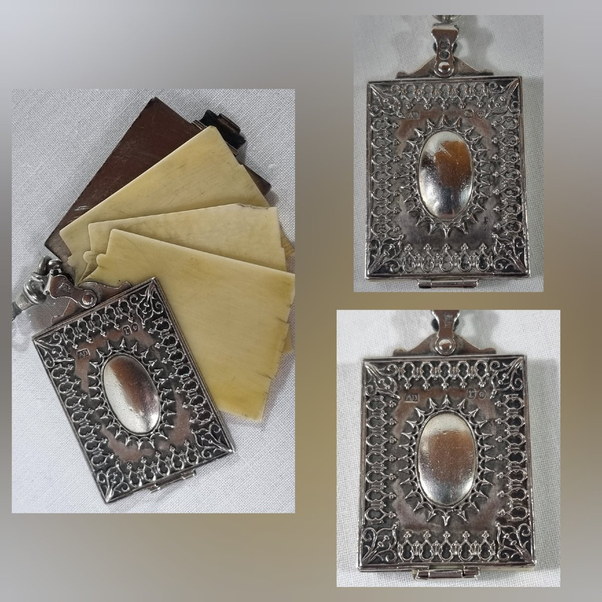 Châtelaine victorienne ancienne en argent massif, 1872-photo-4