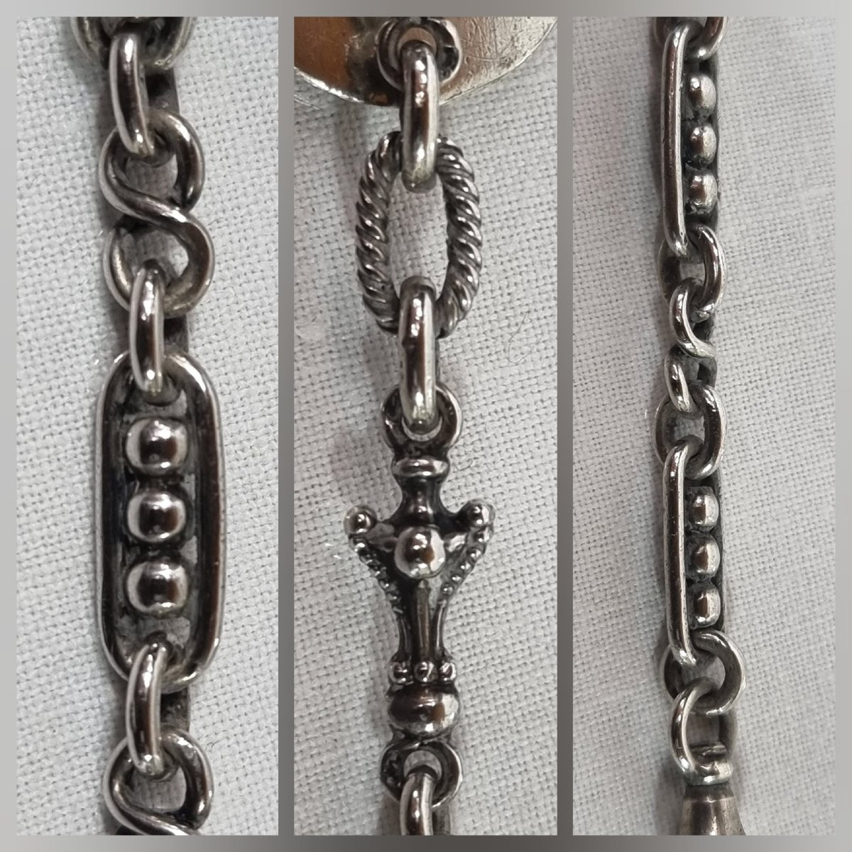 Châtelaine victorienne ancienne en argent massif, 1872-photo-6