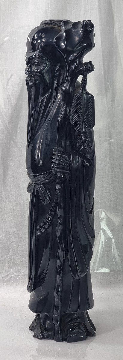 Cherry Amber Bakelite Shou Lao Statue, 14,5" Tall, 1686 Grams-photo-2