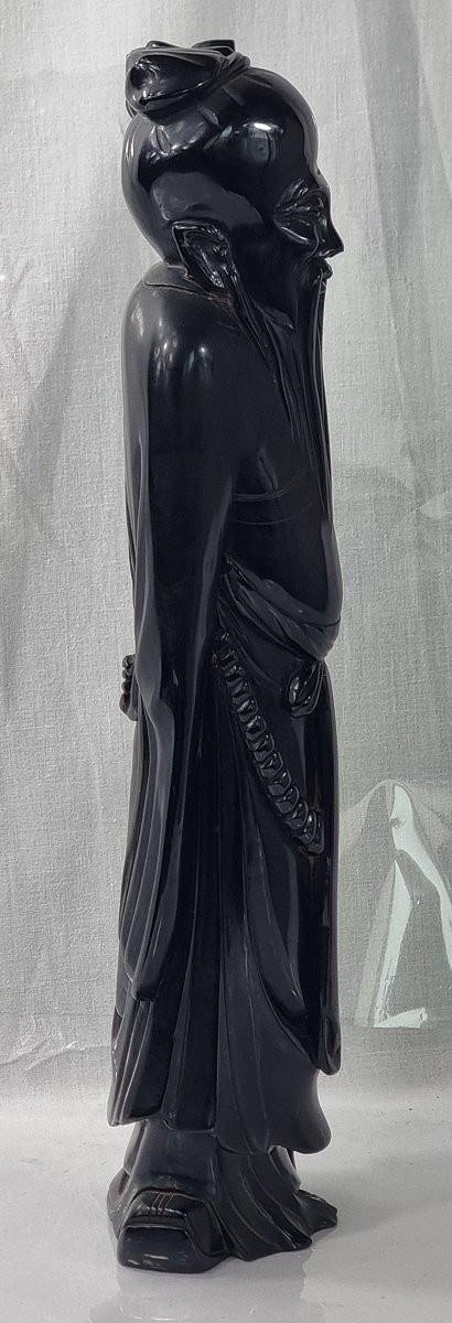 Cherry Amber Bakelite Shou Lao Statue, 14,5" Tall, 1686 Grams-photo-4