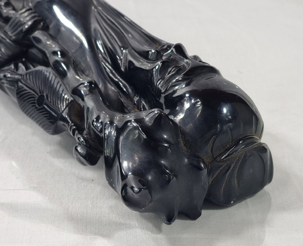 Cherry Amber Bakelite Shou Lao Statue, 14,5" Tall, 1686 Grams-photo-3