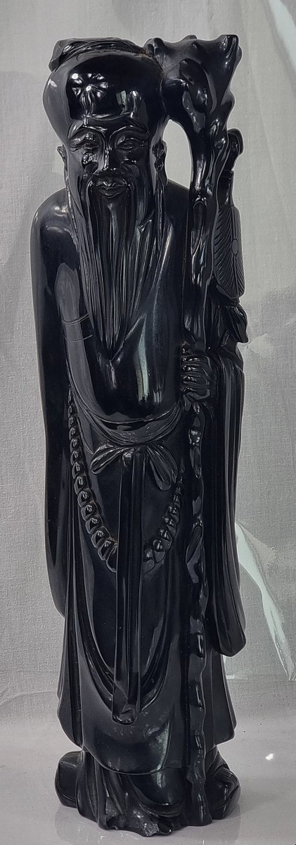 Cherry Amber Bakelite Shou Lao Statue, 14,5" Tall, 1686 Grams
