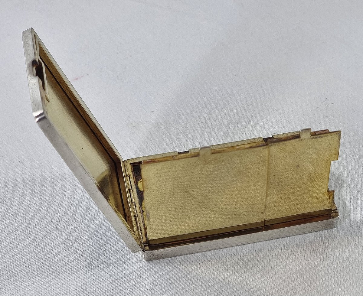 Poudrier Art Déco français ancien en argent, signé YAF-photo-1