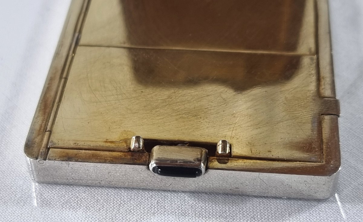 Poudrier Art Déco français ancien en argent, signé YAF-photo-3