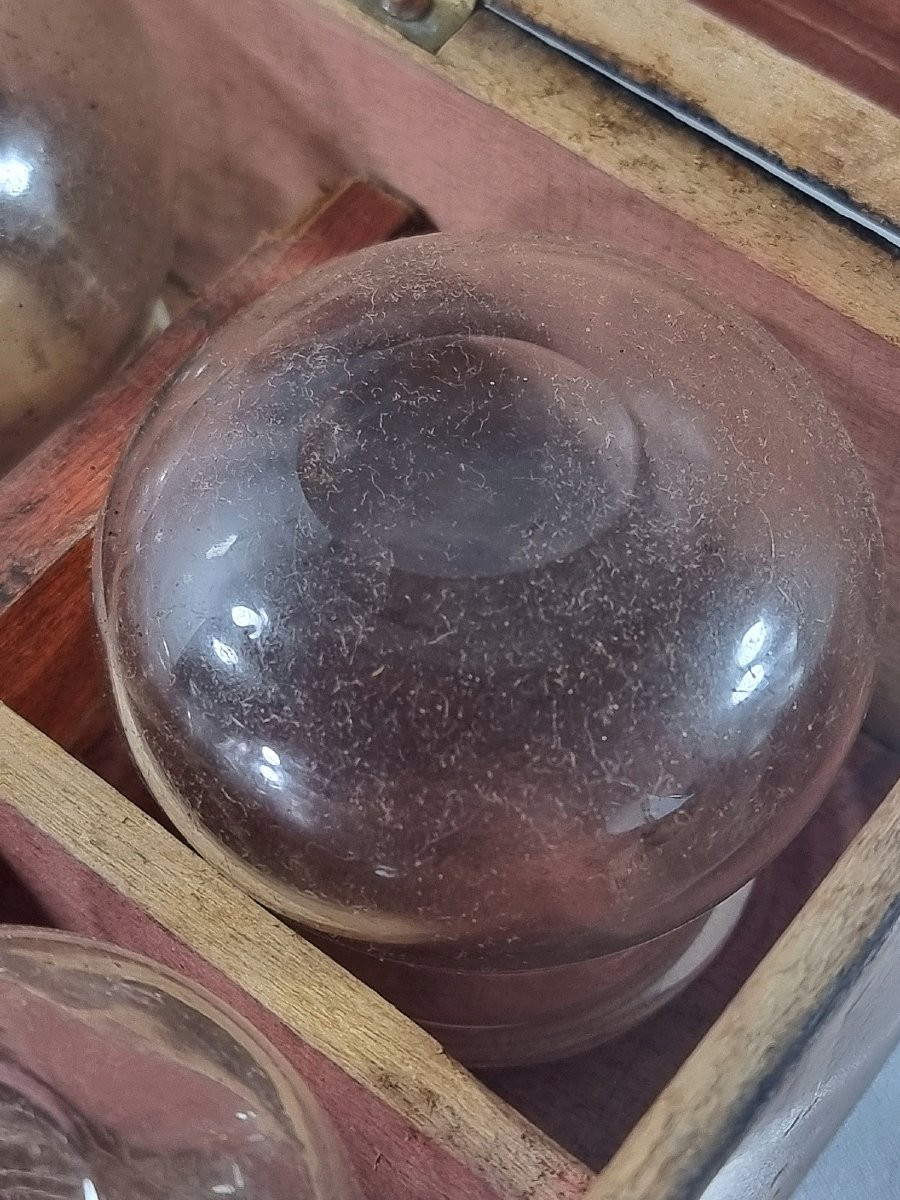Coffret ancien en bois contenant un ensemble de 12 verres pour saignée, XIXe siècle-photo-4
