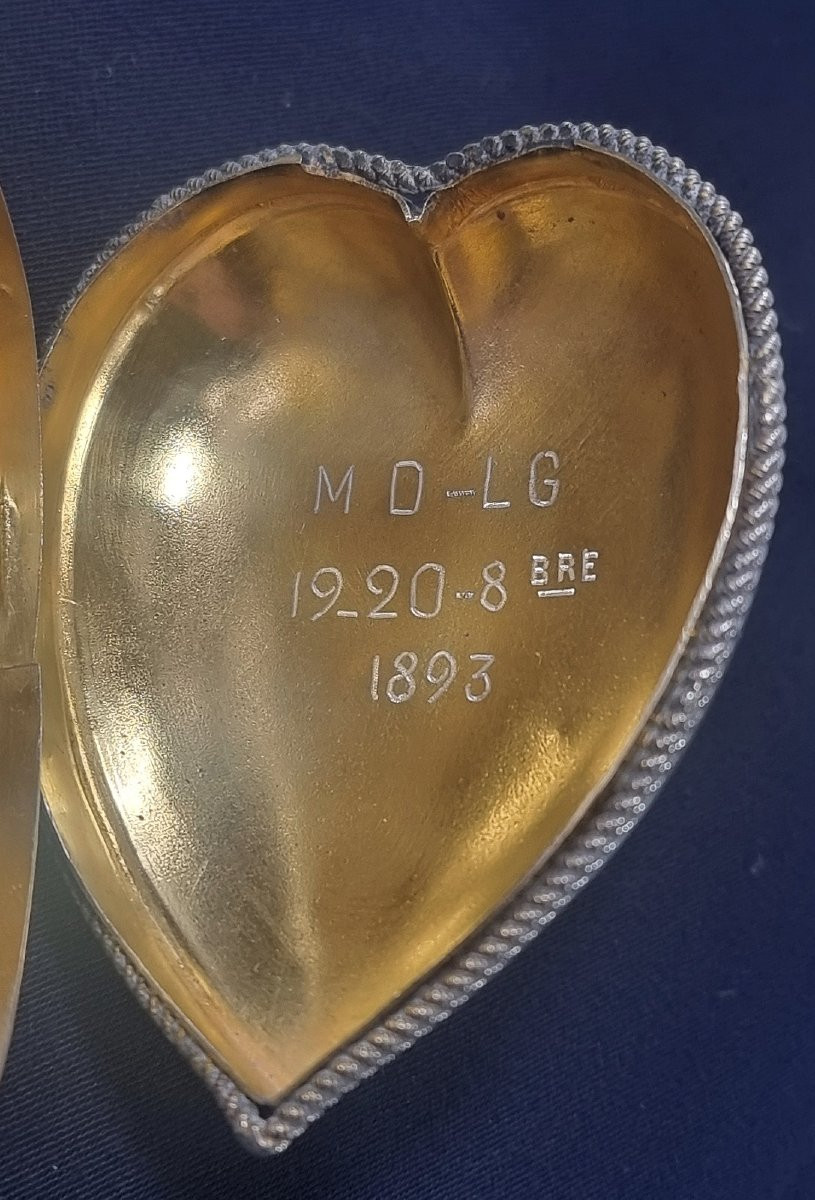 Large Sacred Flaming Heart In Solid Silver, Ex-voto From The Early 19th Century-photo-2