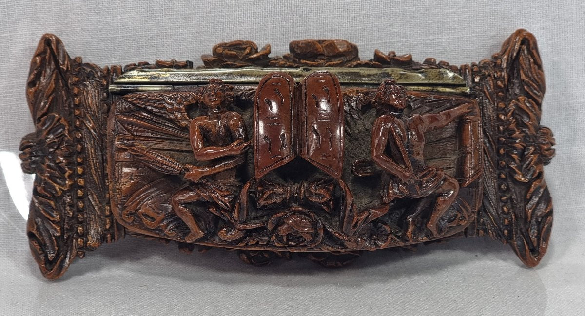 Antique French Coquilla Snuffbox, Mozes And The Stone Tables-photo-2