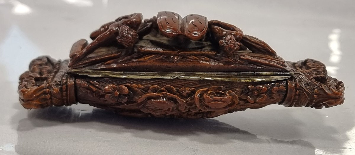 Antique French Coquilla Snuffbox, Mozes And The Stone Tables-photo-4