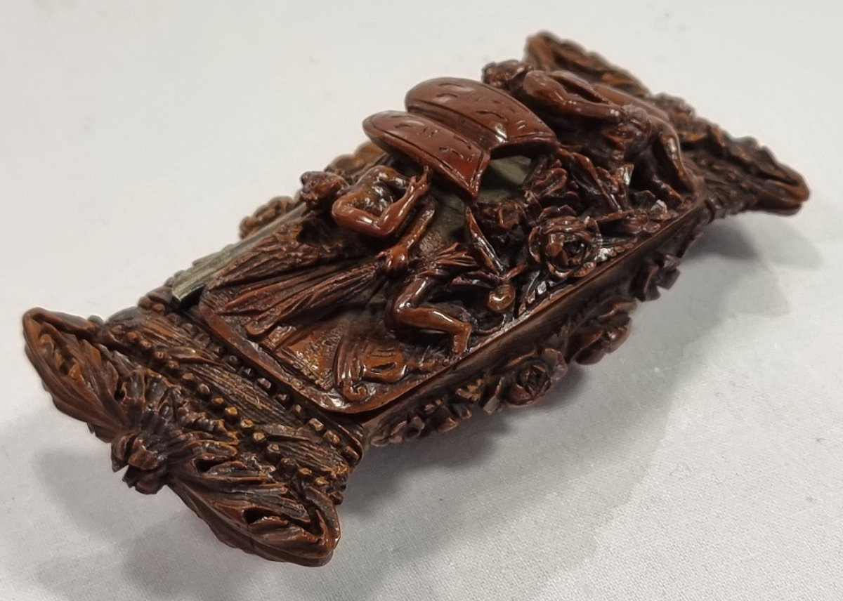 Antique French Coquilla Snuffbox, Mozes And The Stone Tables-photo-2