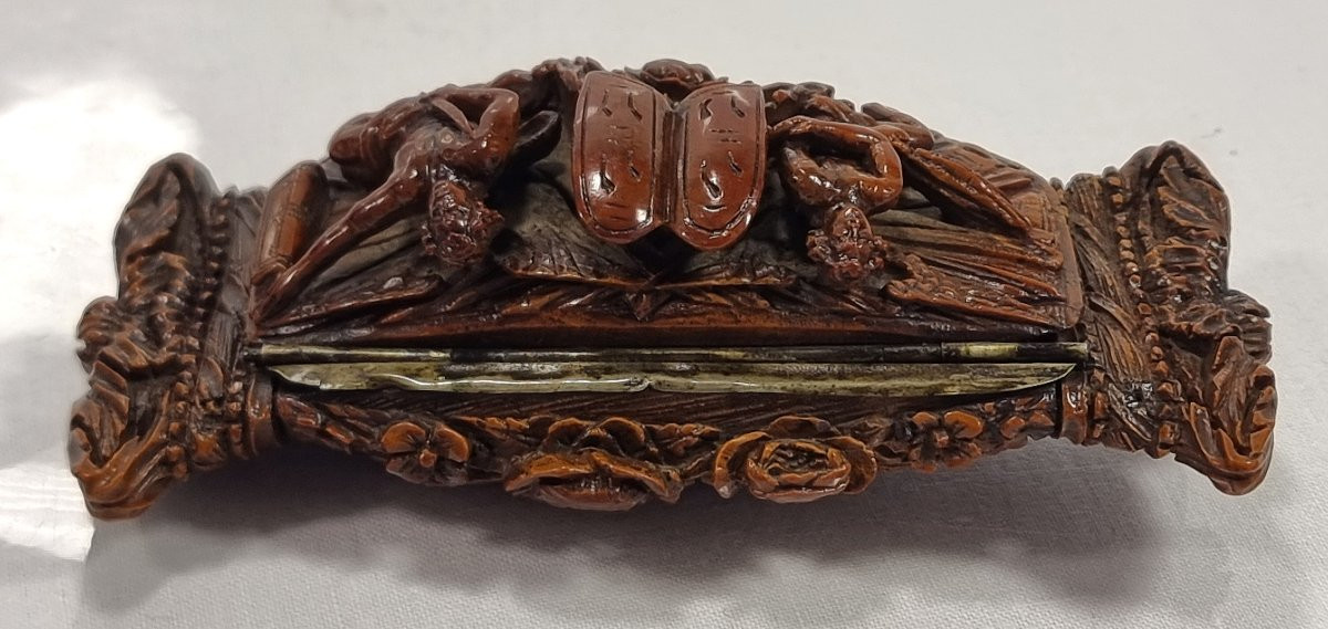 Antique French Coquilla Snuffbox, Mozes And The Stone Tables-photo-3