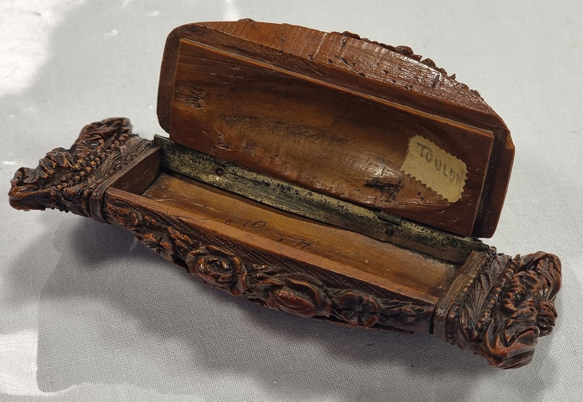 Antique French Coquilla Snuffbox, Mozes And The Stone Tables-photo-4