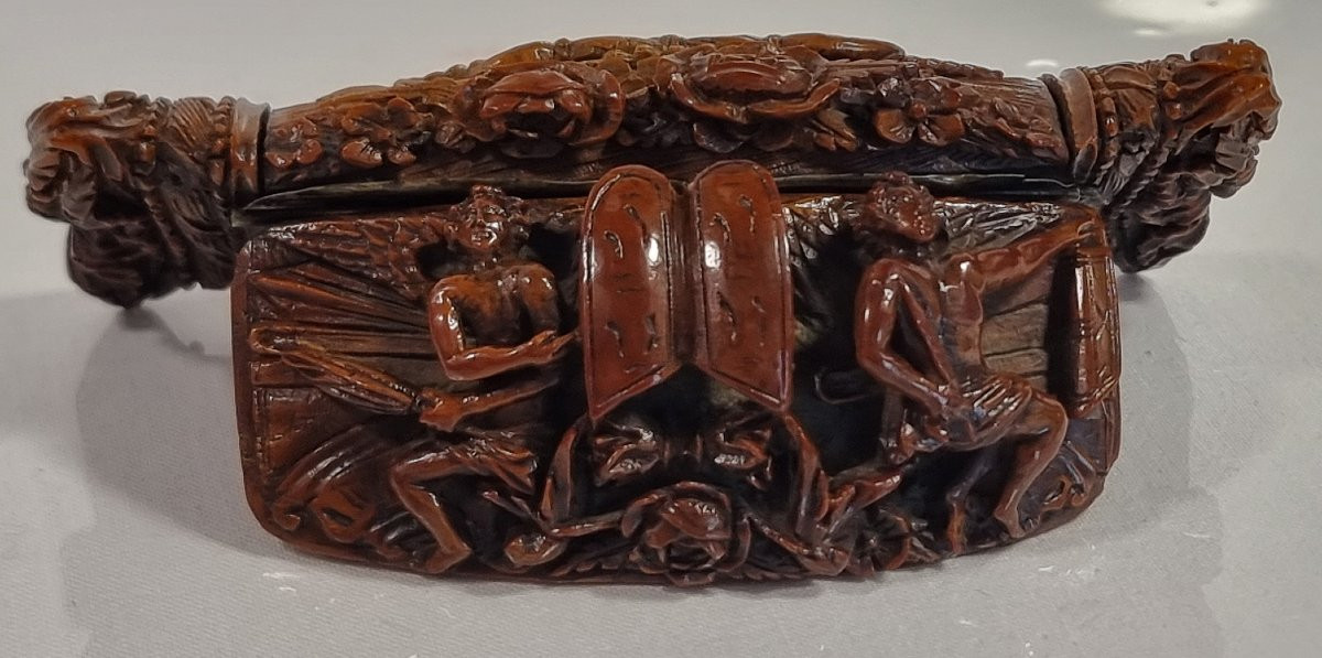 Antique French Coquilla Snuffbox, Mozes And The Stone Tables-photo-5