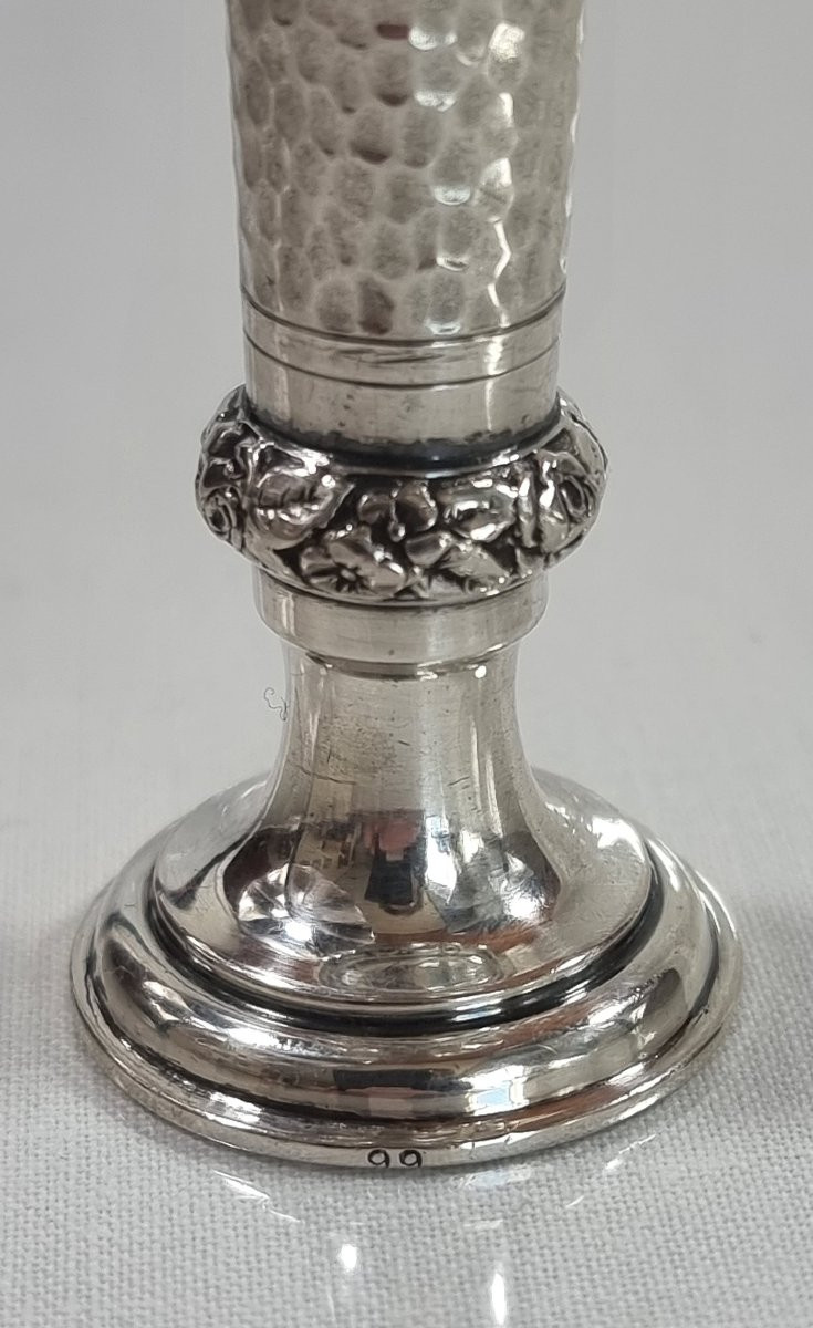 Sceau de cire ancien en argent massif 800/1000, orné de roses-photo-1