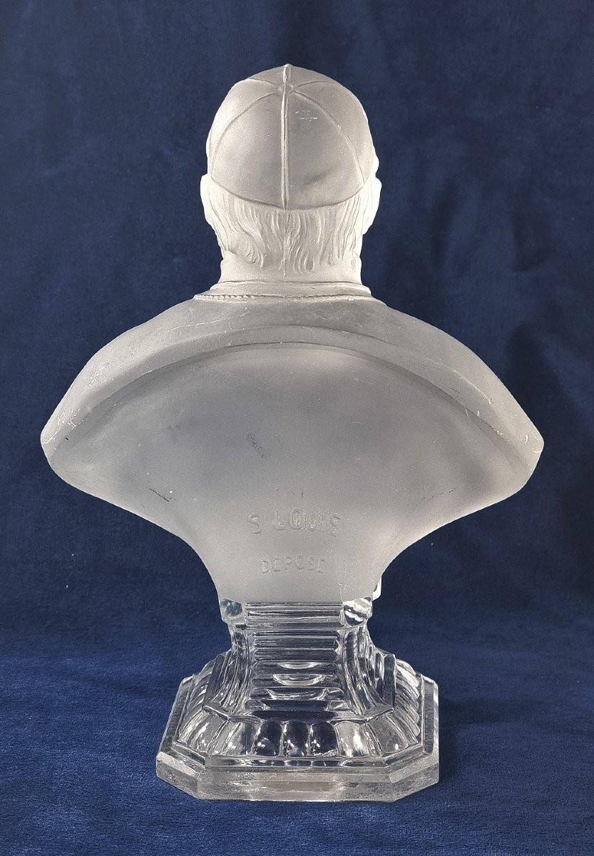 Buste en cristal du pape Pie IX par St. Louis, verre dépoli -photo-1