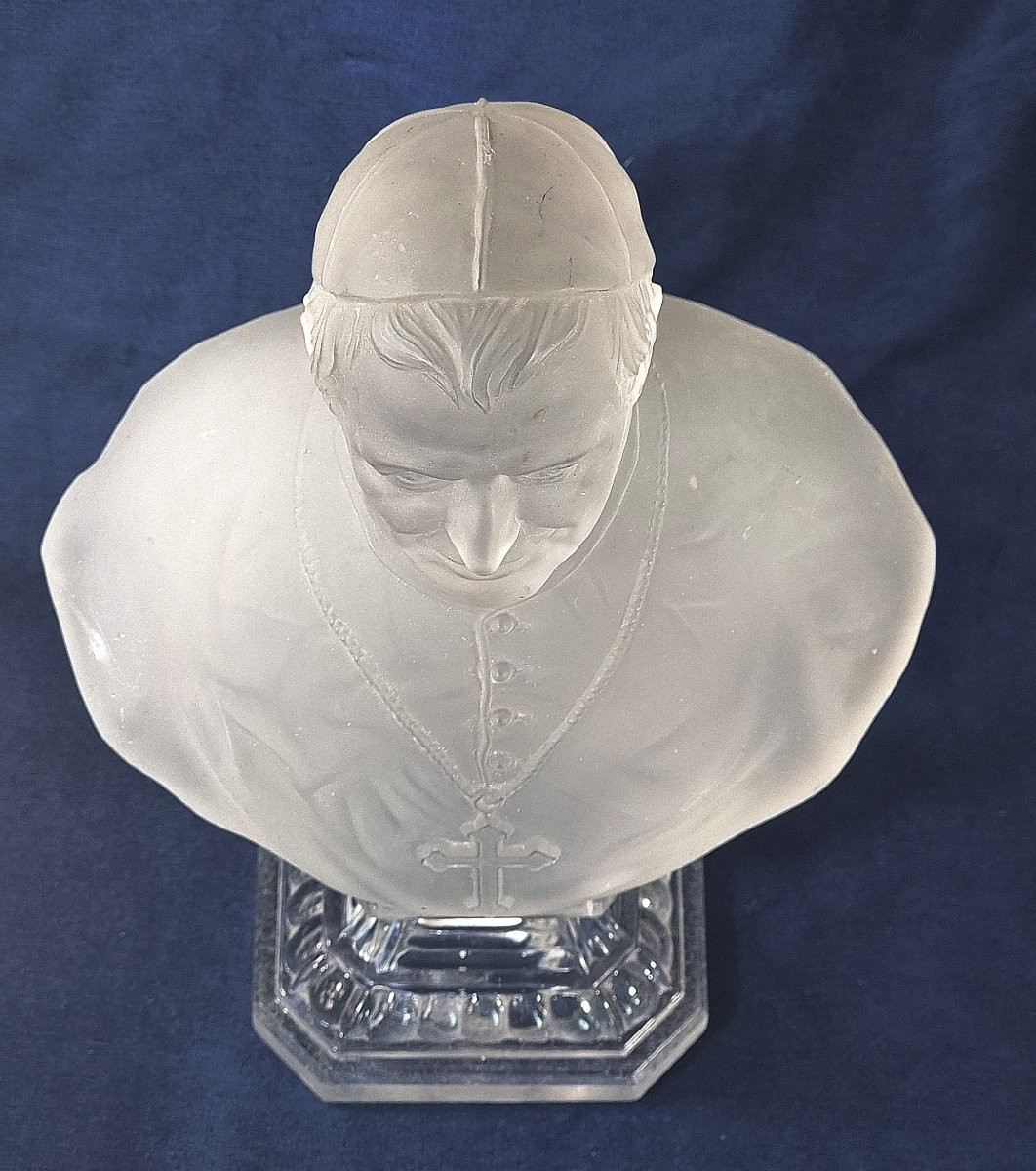 Buste en cristal du pape Pie IX par St. Louis, verre dépoli -photo-3
