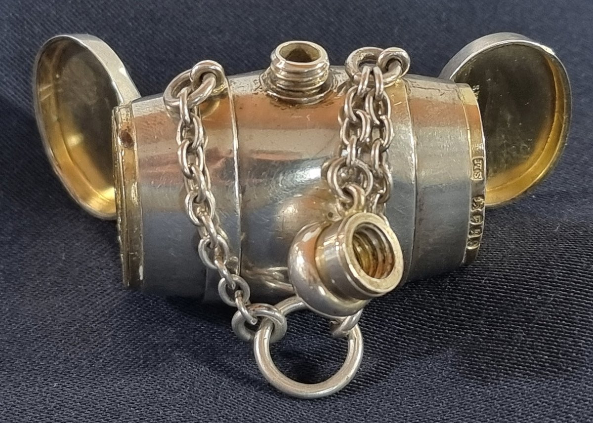 Boîte à vinaigrette et flacon à parfum en argent massif, forme tonneau, 1871, S. Mordan London -photo-3