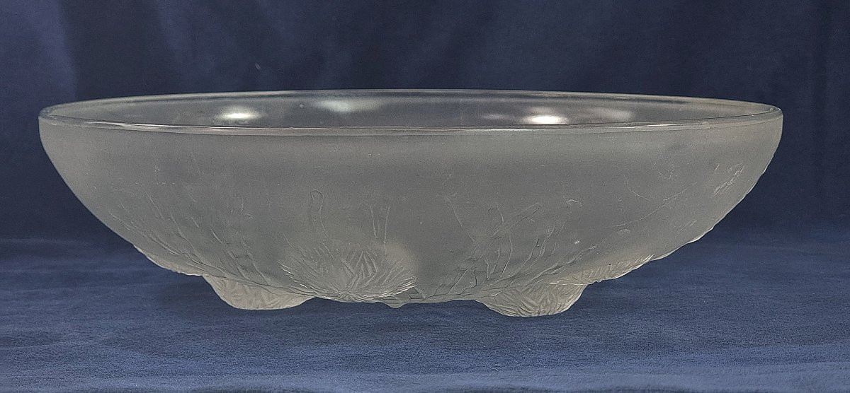 Coupe Art Déco Sabino « Algues et Oursins », gravée, 26 cm, n° 9007-photo-1