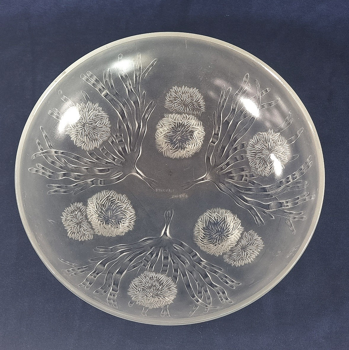 Coupe Art Déco Sabino « Algues et Oursins », gravée, 26 cm, n° 9007