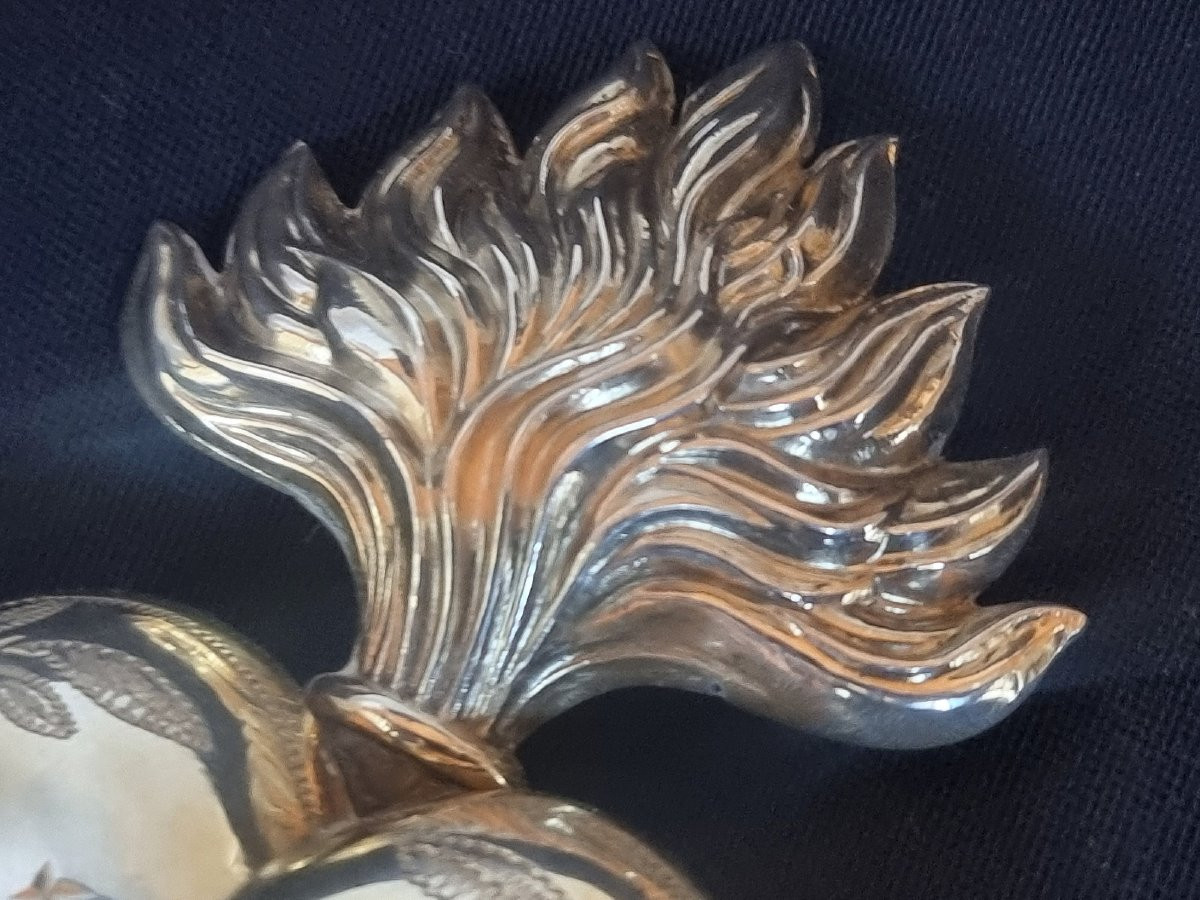 Sacred Flaming Heart In Sterling Silver, French Antique, Early 19th Century-photo-1