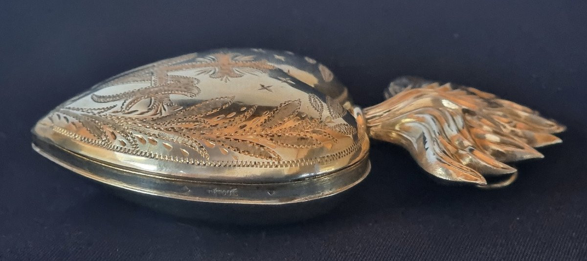 Sacred Flaming Heart In Sterling Silver, French Antique, Early 19th Century-photo-2