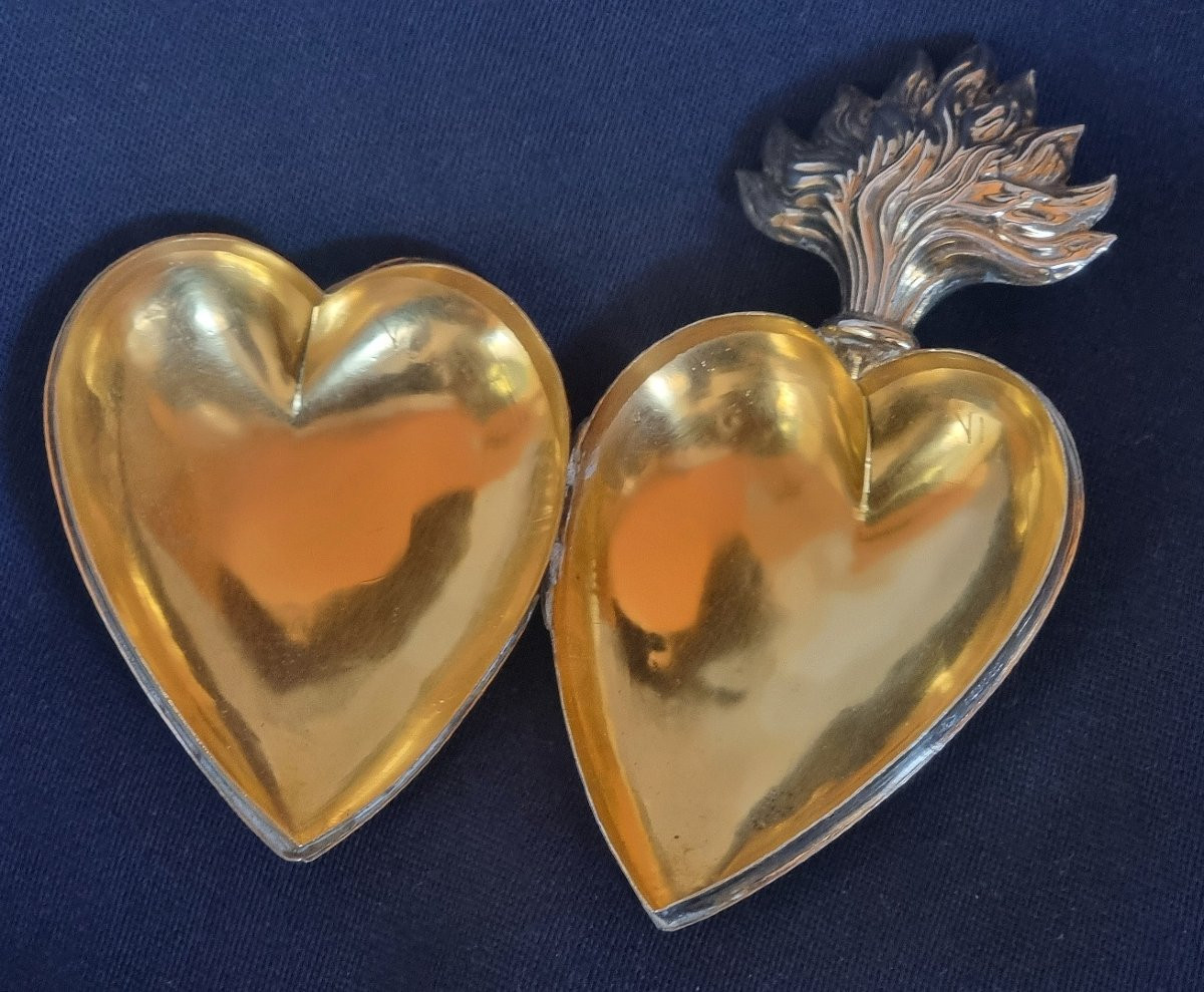 Ex-voto de Saint Joseph, en argent massif, Cœur de Feu Sacré, début XIXe siècle 9,2 cm-photo-4