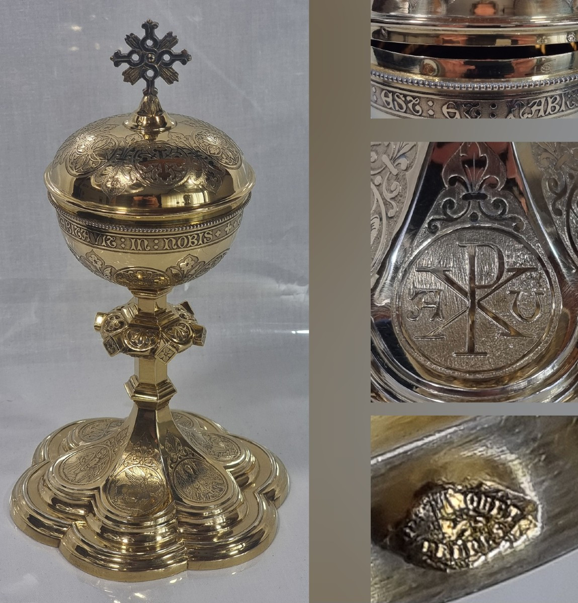Ciborium néo-gothique doré de Demarquete Frères – Objet liturgique ancien