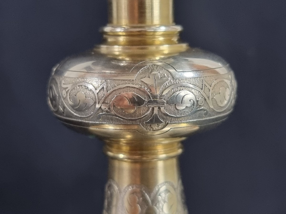 Calice néo-gothique français ancien en argent avec patène – Ensemble liturgique-photo-2