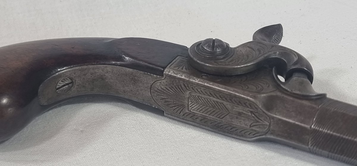 Liège-style Travel Percussion Pistol, Damascus Barrel And Folding Trigger, Circa 1835–1855-photo-3
