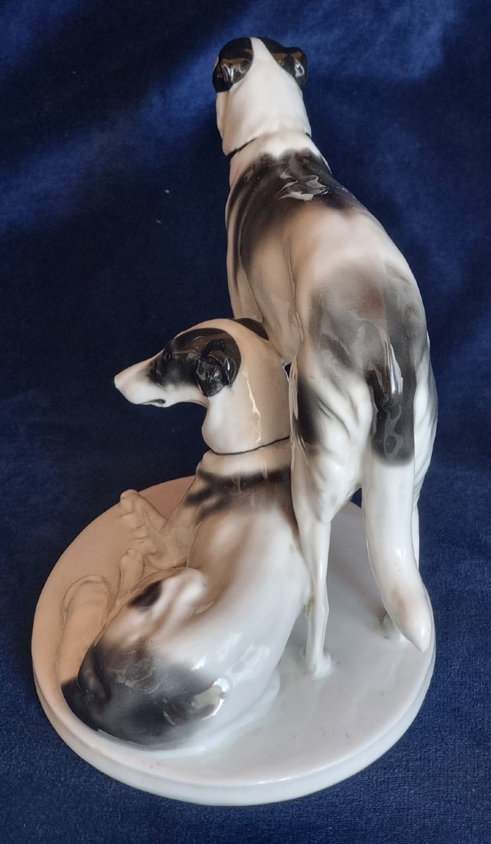 Pair Of Barzoi Greyhounds In Porcelain – Pfeiffer Porzellan – Germany, Circa 1950-photo-2