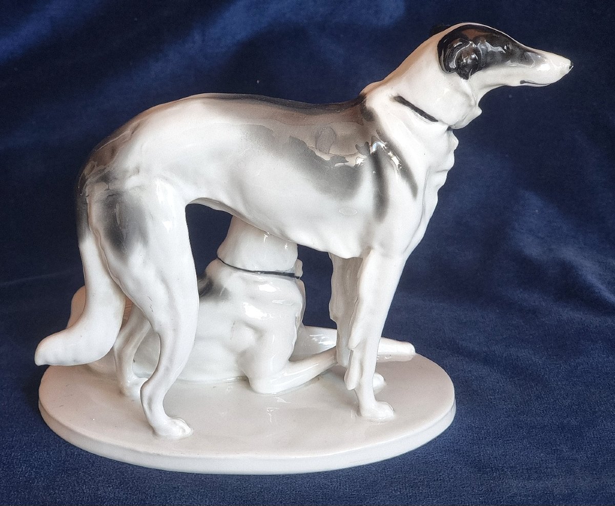 Pair Of Barzoi Greyhounds In Porcelain – Pfeiffer Porzellan – Germany, Circa 1950-photo-3