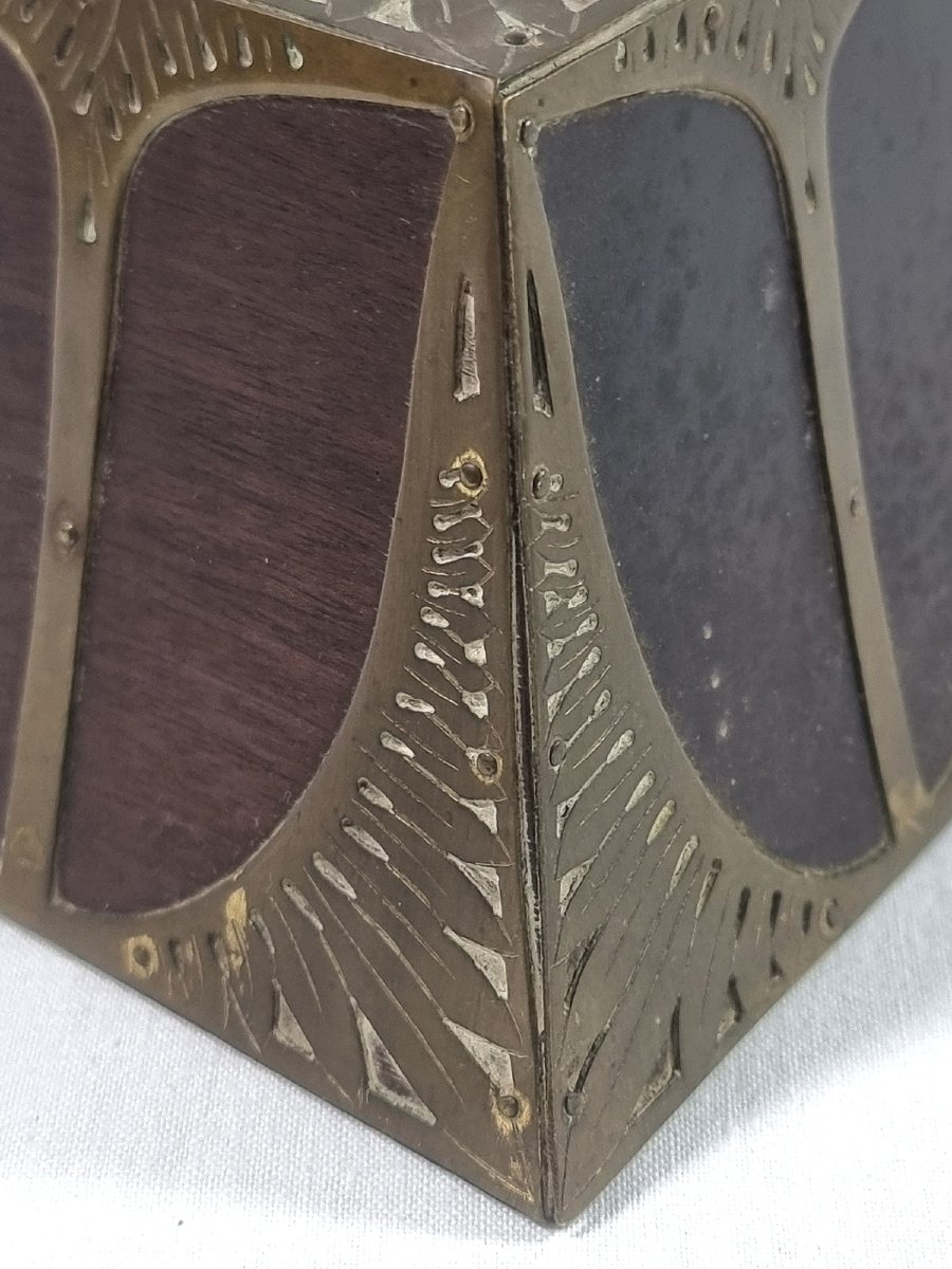 Encrier pyramidal Jugendstil en bois et laiton, attribué à Erhard & Söhne, Allemagne, vers-photo-2