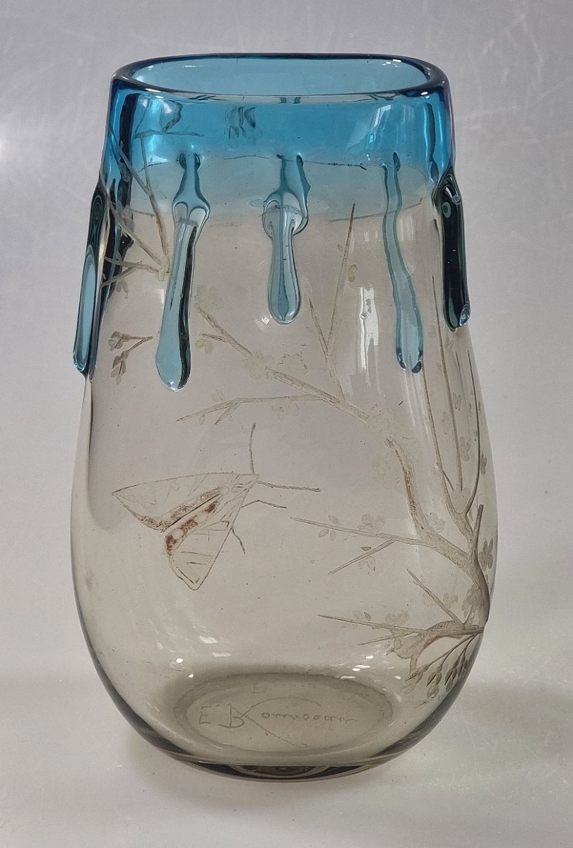 Vase signé François-Eugène Rousseau & Ernest-Baptiste Léveillé, verre japonisant, Paris-photo-2