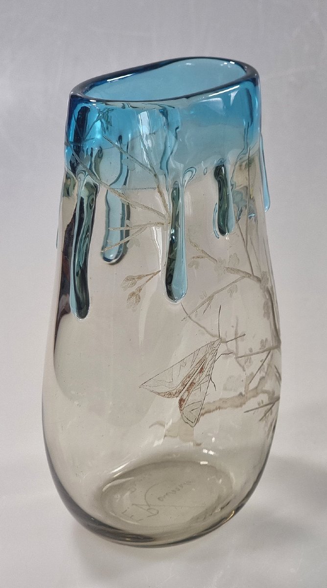 Vase signé François-Eugène Rousseau & Ernest-Baptiste Léveillé, verre japonisant, Paris-photo-3