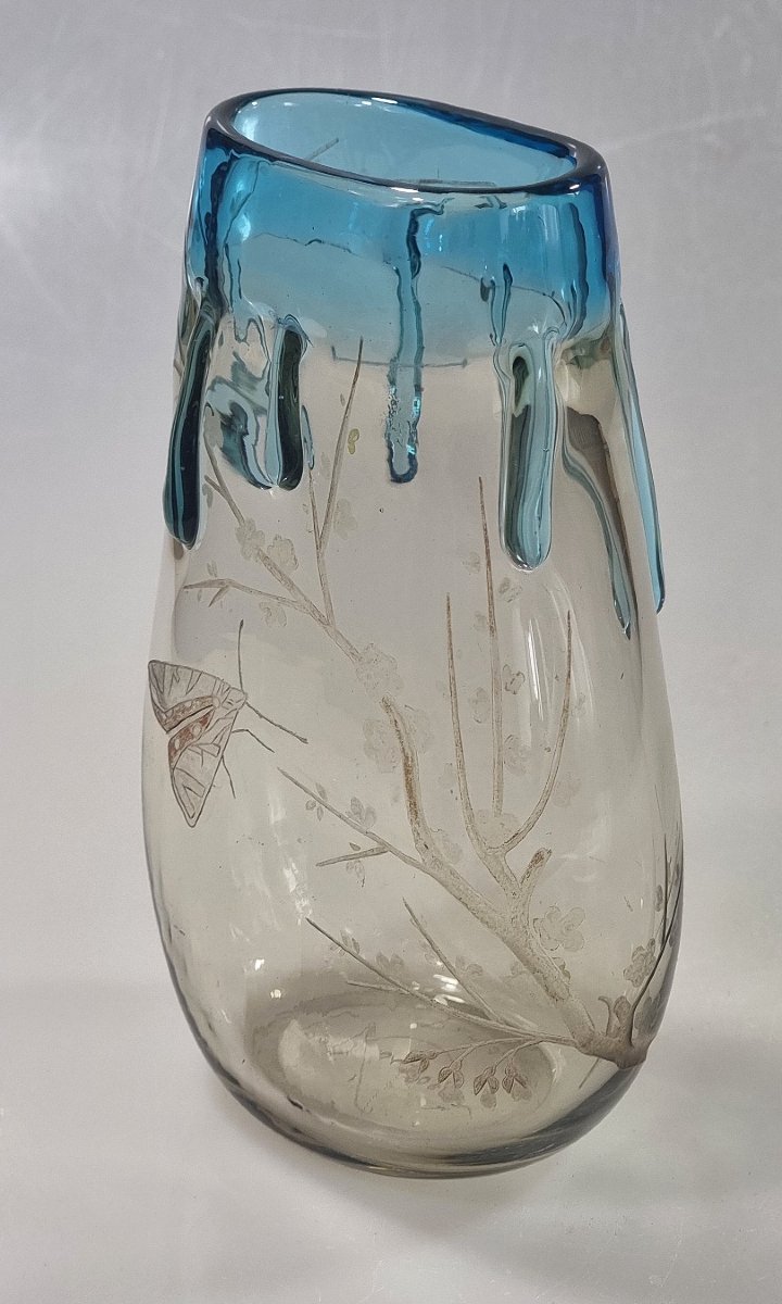 Vase signé François-Eugène Rousseau & Ernest-Baptiste Léveillé, verre japonisant, Paris
